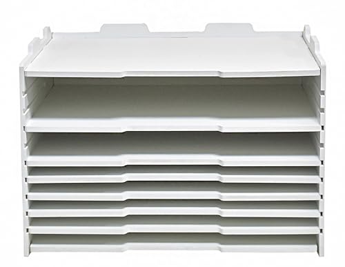 Schreibtisch-Organizer mit 7 Ebenen, verstellbar, aus Holz, Briefablage, Dokumenten-Briefablage, Brief-Ablage, Sortierer, weiß/schwarz (weiß, 7 Ablagen (mit 6 verstellbaren Regalen) von YFS