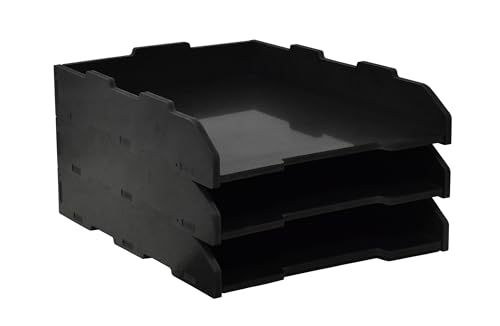Stapelbare Papierablage, A3, 3 Etagen, Schreibtisch-Organizer für Bürobedarf, Aktenaufbewahrung, Brief-Organizer, A3-Aktenordner, Zuhause oder Büro, Schule, Weiß (Hochformat, Schwarz, 3 Ebenen) von YFS