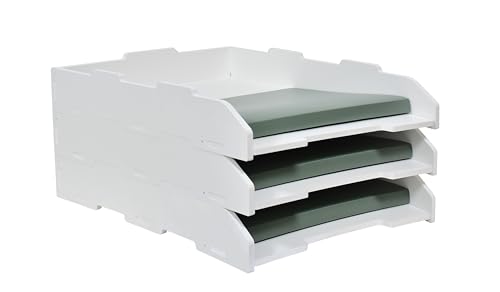 Stapelbare Papierablage, A3, 3 Etagen, Schreibtisch-Organizer für Bürobedarf, Aktenaufbewahrung, Brief-Organizer, A3-Aktenordner, Zuhause oder Büro, Schule, Weiß (Hochformat, Weiß, 3 Ebenen) von YFS