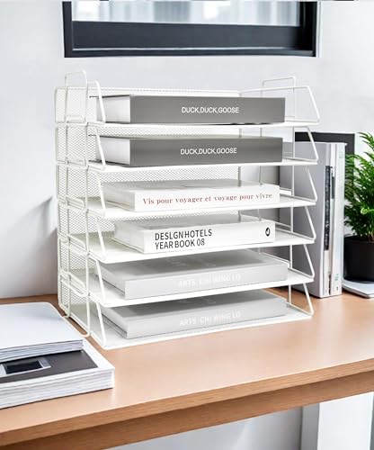 YFS A4-Briefablage, Netzstoff, Papier-Organizer mit Griff, stapelbare Briefablage, Dokumenten-Organizer, Bürodekoration (A4, horizontal, weiß, 6 Etagen) von YFS