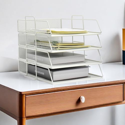 YFS A4-Briefablage, Netzstoff, Papier-Organizer mit Griff, stapelbare Briefablage, Dokumenten-Organizer, Bürodekoration (A4, vertikal, weiß, 4 Etagen) von YFS