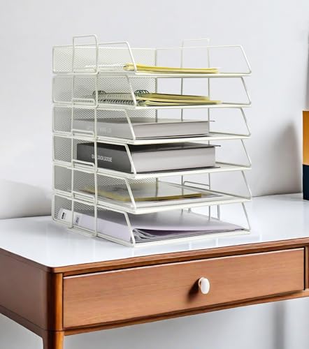 YFS A4-Briefablage, Netzstoff, Papier-Organizer mit Griff, stapelbare Briefablage, Dokumenten-Organizer, Bürodekoration (A4, vertikal, weiß, 6 Etagen) von YFS