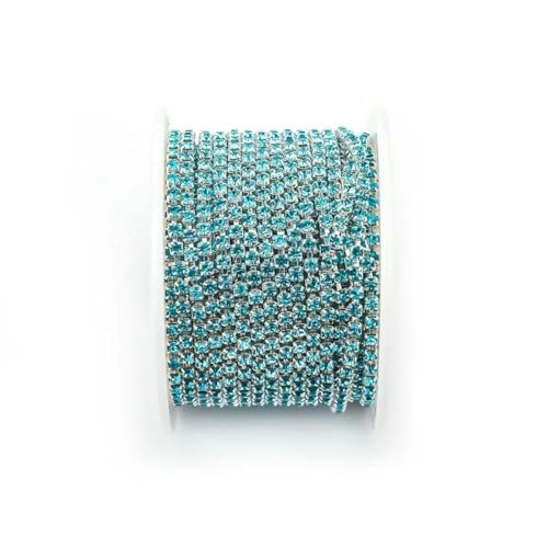 1 Yard 10 Yards/Rolle SS6-SS18 Kristall-Strasskette zum Aufnähen und Aufkleben, Strasssteine, Zierkette für Kleidung, DIY-Kettenzubehör, Silber B Seeblau, SS16, 4,0 mm, 10 Yards – Rolle von YFSHC