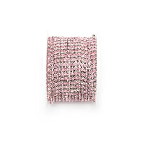 1 Yard 10 Yards/Rolle SS6-SS18 Kristall-Strasskette zum Aufnähen und Aufkleben, Strasssteine, Zierkette für Kleidung, DIY-Kettenzubehör, silberne Basis, helles Pink, SS10 – 2,8 mm, 10 Yards – Roll von YFSHC