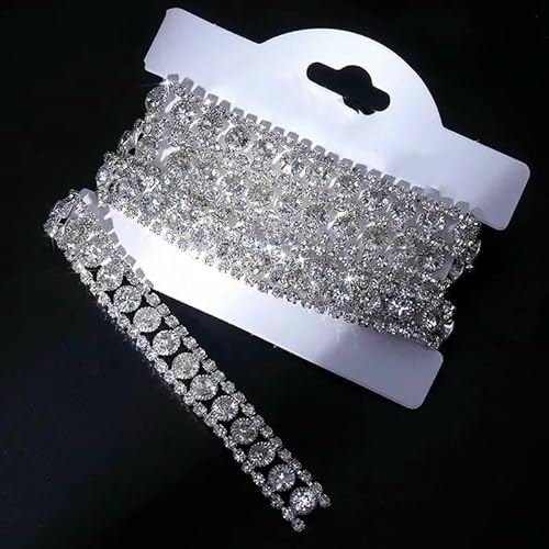 1 Yards/Packung Kristallglas-Krallenkette, Strasskette, Glitzer-Strassband, Verwendung für Partys, Taschen, Hochzeitskleider, Silber, transparent, 11 mm, 1 Yard 1 Yards/Packung Kristallglas-Krallenkette, Strasskette, Glitzer-Strassband, Verwendung für Partys, Taschen, Hochzeitskleider, Silber, transparent, 11 mm, 1 Yard von YFSHC