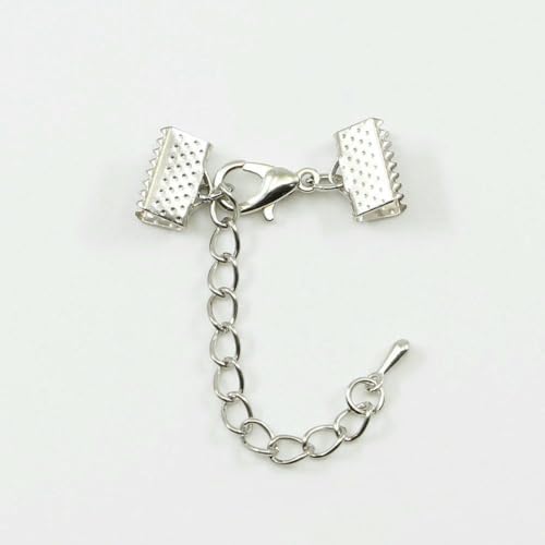 10–50 Stück Quetschperlen, Cove-Verschlüsse, Kordel-Endkappen, Schnurband, Lederclip, Foldover-Verbinder, Zubehör für DIY-Schmuckteile, Rhodium mit Kette, 25 mm 10–50 Stück Quetschperlen, Cove-Verschlüsse, Kordel-Endkappen, Schnurband, Lederclip, Foldover-Verbinder, Zubehör für DIY-Schmuckteile, Rhodium mit Kette, 25 mm von YFSHC