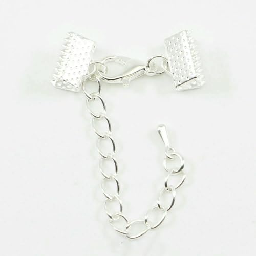 10–50 Stück Quetschperlen, Cove-Verschlüsse, Kordel-Endkappen, Schnurband, Lederclip, Foldover-Verbinder, Zubehör für DIY-Schmuckteile, Silber mit Kette, 8 mm von YFSHC