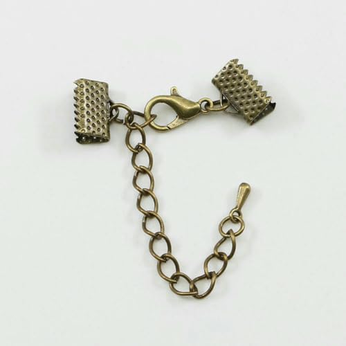 10–50 Stück Quetschperlen, Cove-Verschlüsse, Kordel-Endkappen, Schnurband, Lederclip, Foldover-Verbinder, Zubehör für DIY-Schmuckteile – Bronze mit Kette – 16 mm 10–50 Stück Quetschperlen, Cove-Verschlüsse, Kordel-Endkappen, Schnurband, Lederclip, Foldover-Verbinder, Zubehör für DIY-Schmuckteile – Bronze mit Kette – 16 mm von YFSHC