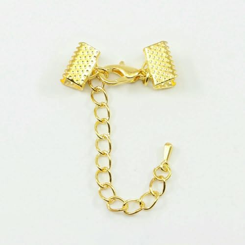 10–50 Stück Quetschperlen, Cove-Verschlüsse, Kordel-Endkappen, Schnurband, Lederclip, Foldover-Verbinder, Zubehör für DIY-Schmuckteile – Gold mit Kette – 40 mm von YFSHC