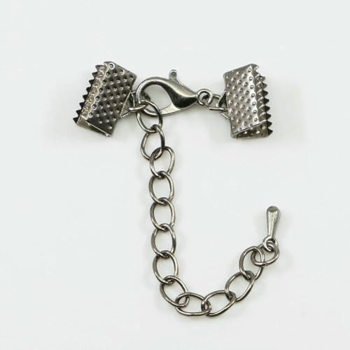 10–50 Stück Quetschperlen, Cove-Verschlüsse, Kordel-Endkappen, Schnurband, Lederclip, Foldover-Verbinder, Zubehör für DIY-Schmuckteile – Gun Black mit Kette – 25 mm 10–50 Stück Quetschperlen, Cove-Verschlüsse, Kordel-Endkappen, Schnurband, Lederclip, Foldover-Verbinder, Zubehör für DIY-Schmuckteile – Gun Black mit Kette – 25 mm von YFSHC