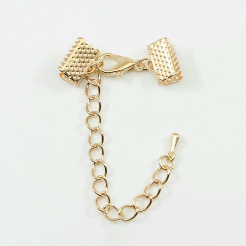 10–50 Stück Quetschperlen, Cove-Verschlüsse, Kordel-Endkappen, Schnurband, Lederclip, Foldover-Verbinder, Zubehör für DIY-Schmuckteile – KC Gold mit Kette – 20 mm von YFSHC