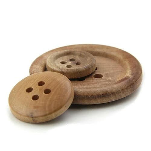 10 Stück/Set 4 Löcher Natürliche runde Holzknöpfe zum Nähen von Kostümpullovern Vintage-Dekorationen DIY-Zubehör Flatback-Knopf-Hellbraun-20 mm von YFSHC