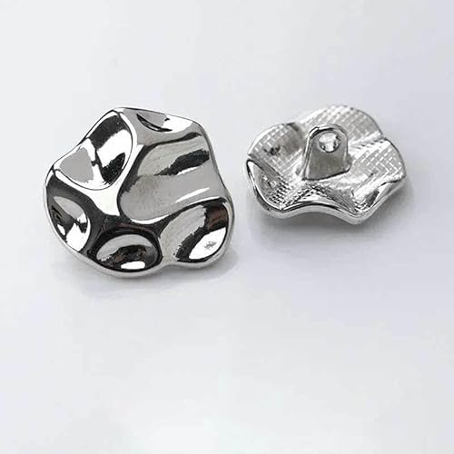 10 Stück Metallknöpfe mit unregelmäßigem Design für trendige Kleidung, Pullover, Strickjacke, Mantel, DIY-Nähzubehör, Knöpfe-A-Silber-17,5 mm von YFSHC