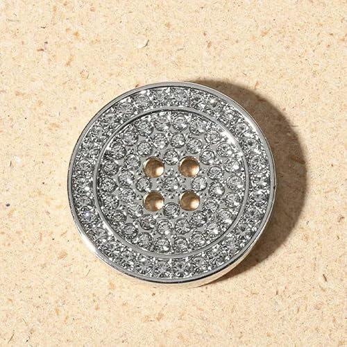 10 Stück Metallknöpfe mit vier Augen, luxuriöser Strass, dekorativer runder Nähknopf, Anzug, Damenbekleidungszubehör, 10 Stück, Silber, 25 mm von YFSHC