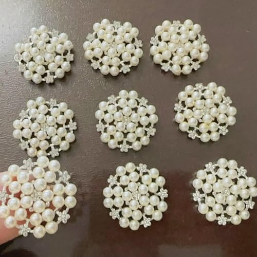 10 Stück Perlen-Strass-Knopf mit flacher Rückseite, Dekoration für DIY-Brosche, Schleife, Perlen-Strass-Knöpfe, 10 Stück, 33,0 mm 10 Stück Perlen-Strass-Knopf mit flacher Rückseite, Dekoration für DIY-Brosche, Schleife, Perlen-Strass-Knöpfe, 10 Stück, 33,0 mm von YFSHC