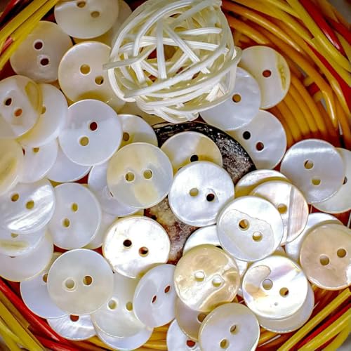 10 Stück natürliche Süßwasser-Perlmuttknöpfe, weiß, rund, 2 Löcher, flache Rückseite, Nähzubehör, Basteln, Scrapbooking, Zubehör – 10 weiße Knöpfe – 18L 11,5 mm von YFSHC