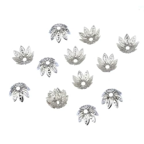 10 mm, 100 Stück, goldene/silbrige Metall-Perlenkappen mit hohlen Blumen, DIY für Perlen, Schmuckherstellung, silberfarben, 10 mm, 100 Stück 10 mm, 100 Stück, goldene/silbrige Metall-Perlenkappen mit hohlen Blumen, DIY für Perlen, Schmuckherstellung, silberfarben, 10 mm, 100 Stück von YFSHC