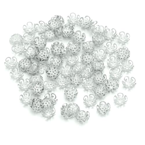 100 Stück/Los Hohlblumen-Perlenkappen, Endkappen, Metall-Abstandshalter, lose Perlen für die Schmuckherstellung, DIY-Charms, Verbinder, Zubehör, Rhodium, 8 mm 100 Stück/Los Hohlblumen-Perlenkappen, Endkappen, Metall-Abstandshalter, lose Perlen für die Schmuckherstellung, DIY-Charms, Verbinder, Zubehör, Rhodium, 8 mm von YFSHC