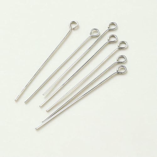 100 Stück 16–50 mm 14/18 Karat vergoldete Ösenstifte mit flachem Kopf, Nadeln, Kugelkopfstifte, Perlenanhänger, Verbinder für die Schmuckherstellung, Platin-Ösenkopf, 0,6 mm x 50 mm von YFSHC