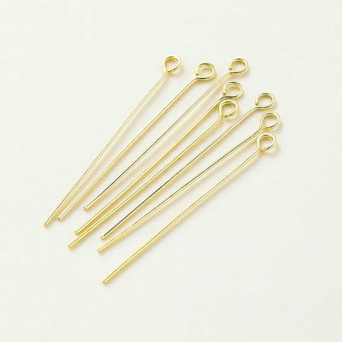 100 Stück 16–50 mm 14/18 Karat vergoldete Ösenstifte mit flachem Kopf, Nadeln, Kugelkopfstifte, Perlenanhänger, Verbinder zur Schmuckherstellung, 14 Karat Gold-Ösenkopf, 0,6 mm x 40 mm von YFSHC