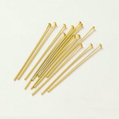 100 Stück 16–50 mm 14/18 Karat vergoldete Ösenstifte mit flachem Kopf, Nadeln, Kugelkopfstifte, Perlenanhänger, Verbinder zur Schmuckherstellung, 18 Karat Gold, flacher Kopf, 0,6 mm x 16 mm von YFSHC