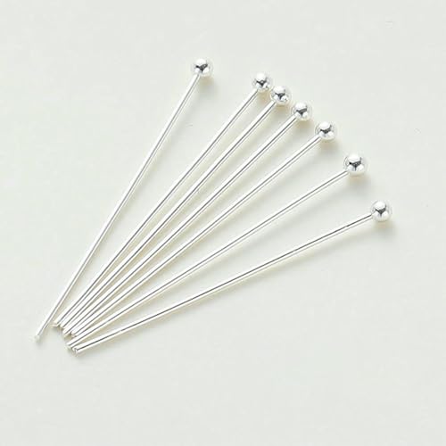 100 Stück 16–50 mm 14/18 Karat vergoldete Ösenstifte mit flachem Kopf, Nadeln mit Kugelkopf, Perlenanhänger, Verbinder für die Schmuckherstellung, Silberner Kugelkopf, 0,6 mm x 20 mm von YFSHC
