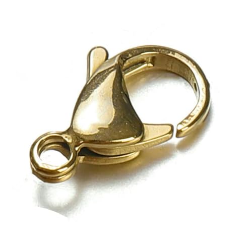 100 Stück 20 Stück 9–15 mm Edelstahl-Karabinerverschlüsse, goldfarbene Kettenklauenverbinder für Armband-Halskette, DIY-Schmuckherstellung, goldfarben, 12 mm, 100 Stück von YFSHC
