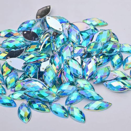 100 Stück 7 x 15 mm blaue AB-Kristalle zum Nähen von Pferdeaugen-Strass-Applikation mit flacher Rückseite, Acryldiamant für Bekleidungszubehör, Aquamarin AB 100 Stück 7 x 15 mm blaue AB-Kristalle zum Nähen von Pferdeaugen-Strass-Applikation mit flacher Rückseite, Acryldiamant für Bekleidungszubehör, Aquamarin AB von YFSHC