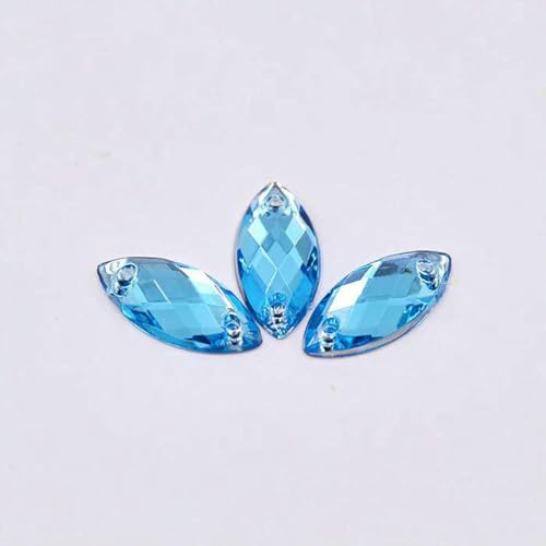 100 Stück 7 x 15 mm blaue AB-Kristalle zum Nähen von Pferdeaugen-Strass-Applikation mit flacher Rückseite, Acryldiamant für Bekleidungszubehör, Aquamarin von YFSHC