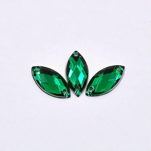 100 Stück 7 x 15 mm blaue AB-Kristalle zum Nähen von Pferdeaugen-Strass-Applikation mit flacher Rückseite, Acryldiamant für Bekleidungszubehör, Dunkelgrün von YFSHC