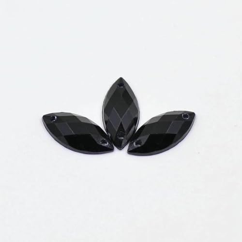 100 Stück 7 x 15 mm blaue AB-Kristalle zum Nähen von Pferdeaugen-Strass-Applikation mit flacher Rückseite, Acryldiamant für Bekleidungszubehör, Schwarz von YFSHC