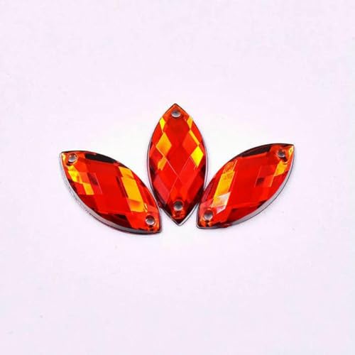 100 Stück 7 x 15 mm blaue AB-Kristalle zum Nähen von Pferdeaugen-Strass-Applikation mit flacher Rückseite, Acryldiamant für Bekleidungszubehör, rot von YFSHC