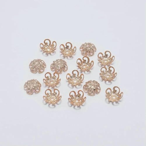 100 Stück 8 mm 10 mm glänzende Vintage-Filigranperlen aus Metall mit hohlen Blumen, Abstandsperlen, Endkappen, Charms, Anhänger für DIY-Schmuckherstellung, KC Gold, 8 mm x 100 St von YFSHC