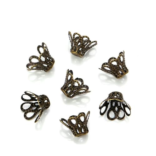 100 Stück Blumen-Endperlenkappen, Metall-Abstandshalter, Perlenbasis für Schmuckherstellung, DIY-Charms, Armbandzubehör, Antikbronze, 12 x 15 mm von YFSHC