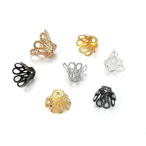 100 Stück Blumen-Endperlenkappen, Metall-Abstandshalter, Perlenbasis für die Schmuckherstellung, DIY-Charms, Armbandzubehör, gemischte Farben, 12 x 15 mm von YFSHC