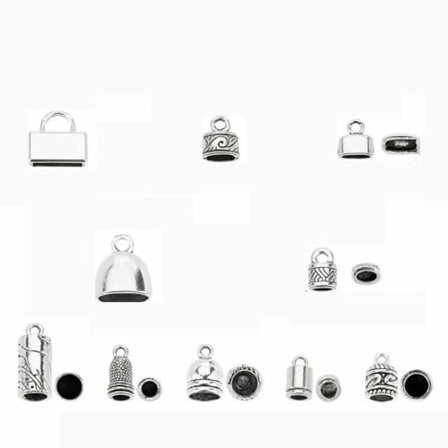 100 Stück Kordelendkappen, 10 Stile, Legierungslederkappe, zum Einkleben in Fassendkappen, Antiksilber-Röhren-Quetschperlen-Endkappen, 100 Stück, 10 Stile 100 Stück Kordelendkappen, 10 Stile, Legierungslederkappe, zum Einkleben in Fassendkappen, Antiksilber-Röhren-Quetschperlen-Endkappen, 100 Stück, 10 Stile von YFSHC