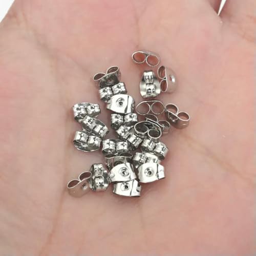 100 Stück Ohrringverschlüsse in Schmetterlingsform, hypoallergen, sichere Ohrverriegelung, Edelstahl-Ohrringkappe für Ohrstecker, Ohrmutter, Stahl 100 Stück Ohrringverschlüsse in Schmetterlingsform, hypoallergen, sichere Ohrverriegelung, Edelstahl-Ohrringkappe für Ohrstecker, Ohrmutter, Stahl von YFSHC