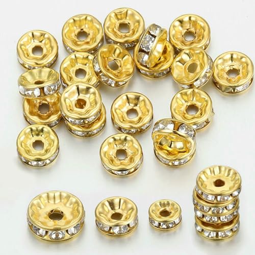 100 Stück goldfarbene Strass-Abstandshalter, lose Perlen, Kristallperlen für Armbänder, Halsketten, Schmuckherstellung, DIY-Komponenten, goldfarben, 4,0 mm 100 Stück goldfarbene Strass-Abstandshalter, lose Perlen, Kristallperlen für Armbänder, Halsketten, Schmuckherstellung, DIY-Komponenten, goldfarben, 4,0 mm von YFSHC
