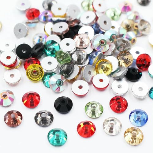 100 Stück runde, flache Rückseite, glänzende, aufgenähte Kristalle, Glasperlen, Stoffbesatz, Steine, Edelsteine, Kunsthandwerk, Strasssteine zum Aufnähen für Kleidungsdekoration, gemischte Farben, 3 100 Stück runde, flache Rückseite, glänzende, aufgenähte Kristalle, Glasperlen, Stoffbesatz, Steine, Edelsteine, Kunsthandwerk, Strasssteine zum Aufnähen für Kleidungsdekoration, gemischte Farben, 3 von YFSHC