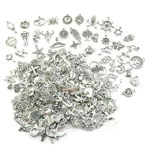 100 Stück tibetisches Silber, gemischte Anhänger, Tier-Charms, Perlen für die Schmuckherstellung, Armbänder, Ohrringe, Halsketten, DIY, Basteln, Kunst-Charms, Silber von YFSHC