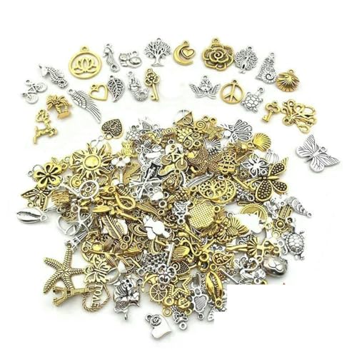 100 Stück tibetisches Silber, gemischte Anhänger, Tier-Charms, Perlen für die Schmuckherstellung, Armbänder, Ohrringe, Halsketten, DIY, Basteln, Kunst-Charms – Gold, Silber, gemischt 100 Stück tibetisches Silber, gemischte Anhänger, Tier-Charms, Perlen für die Schmuckherstellung, Armbänder, Ohrringe, Halsketten, DIY, Basteln, Kunst-Charms – Gold, Silber, gemischt von YFSHC