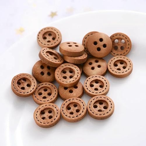 12 mm, 100 Stück, braune gepunktete Linie, Holzknöpfe, Scrapbooking, handgefertigt, dekorativer Knopf für Bekleidung, DIY-Nähzubehör, A, 12 mm, 100 Stück von YFSHC