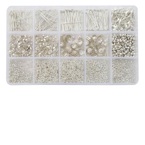 15-Gitter-Box, DIY-Metallzubehör, Schmuckherstellungs-Materialset für die Schmuckherstellung, Armband, Ohrringe, Zubehör, ca. 1260 Stück-SL 15-Gitter-Box, DIY-Metallzubehör, Schmuckherstellungs-Materialset für die Schmuckherstellung, Armband, Ohrringe, Zubehör, ca. 1260 Stück-SL von YFSHC