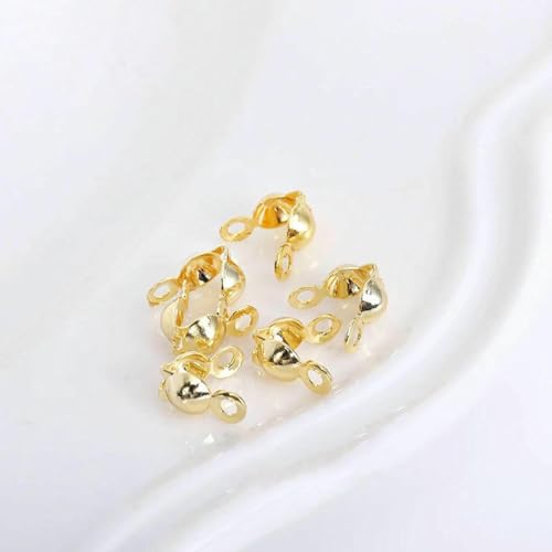 18 Karat vergoldete Kugelketten-Endverbinder, Quetschperlen-Spitzen-Knotenabdeckung für Schmuckverbinder, Clip-Verschluss, Beschläge, Komponenten – 14 Karat echt vergoldet – 50 Stück von YFSHC