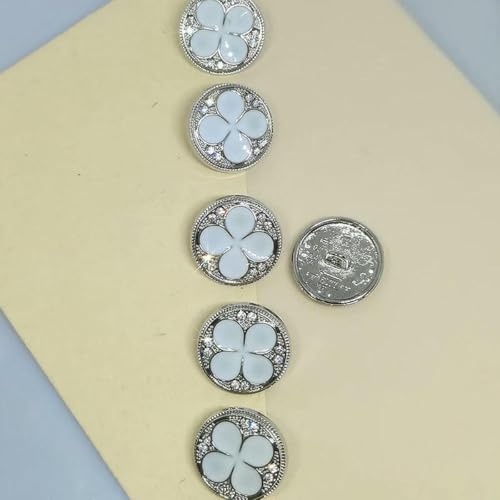 18 mm Strass-Metallknöpfe für Kleidung, modisch, schwarz-weiß, Dekorknopf für Bluse, Nähzubehör, Silber mit Weiß, 18 mm, 6 Stück von YFSHC