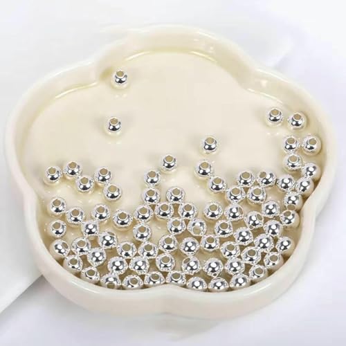 18K Vergoldete Spacer-Perlen zur Schmuckherstellung, Perlentrenner für Armbänder, Runde Metallperlen, DIY-Perlenzubehör-versilbert-4,0 mm- 50 Stück 18K Vergoldete Spacer-Perlen zur Schmuckherstellung, Perlentrenner für Armbänder, Runde Metallperlen, DIY-Perlenzubehör-versilbert-4,0 mm- 50 Stück von YFSHC