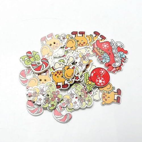 20 Stück/Packung Mix Weihnachten Dekorative Holzknöpfe DIY 2 Löcher Handgefertigt Scrapbooking Für Bastelbedarf Nähzubehör-MT840 von YFSHC