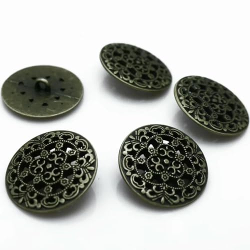 20 Stück 15 mm & 17 mm & 20 mm & 23,0 mm & 33,0 mm silberfarbene Metallknöpfe mit Hohlmuster und Schaft zum Nähen, hohler runder Scrapbook-Knopf, 2 Bronze, 33,0 mm von YFSHC
