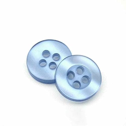 20 bis 150 Stück, 2,6 mm, perlmuttartiger Knopf aus Kunstharz, echter Wellpappe, vier Ösen, breitkrempiger Perlmuttknopf, farbiges Hemdfutter, Himmelblau, 50 Stück von YFSHC