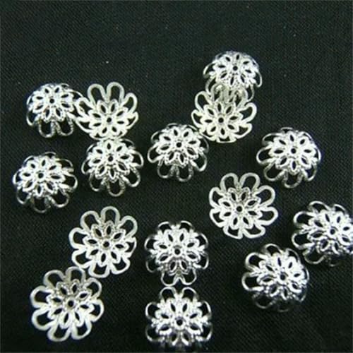 200 Stück 10 mm Hohlblumen-Perlenkappen aus Metall, DIY-Perlenverbinder, modisches Schmuckzubehör, Silber, 10 mm 200 Stück 10 mm Hohlblumen-Perlenkappen aus Metall, DIY-Perlenverbinder, modisches Schmuckzubehör, Silber, 10 mm von YFSHC